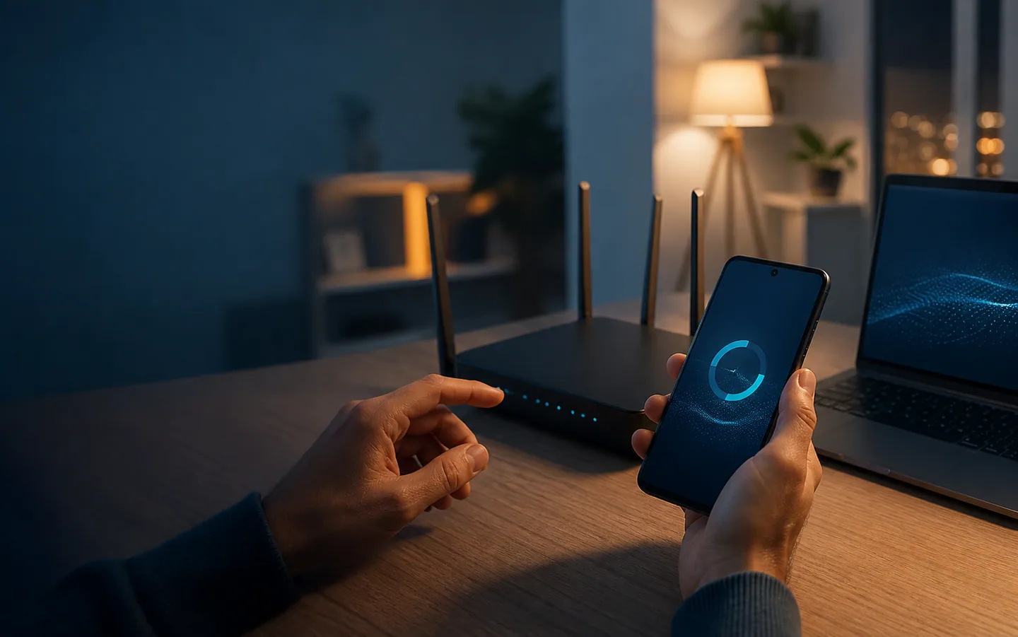 Persona realizando un diagnóstico guiado de su conexión WiFi